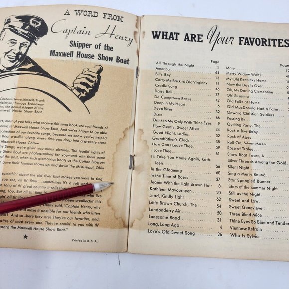 Vintage 1935 Songs of the‎ Showboat Song Book Sheet Music Maxwell House Coffee - Picture 8 of 12
